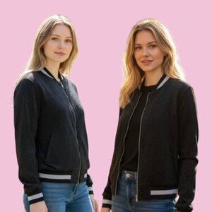 Hippie Rose Black Sparkle Bomber Jacket